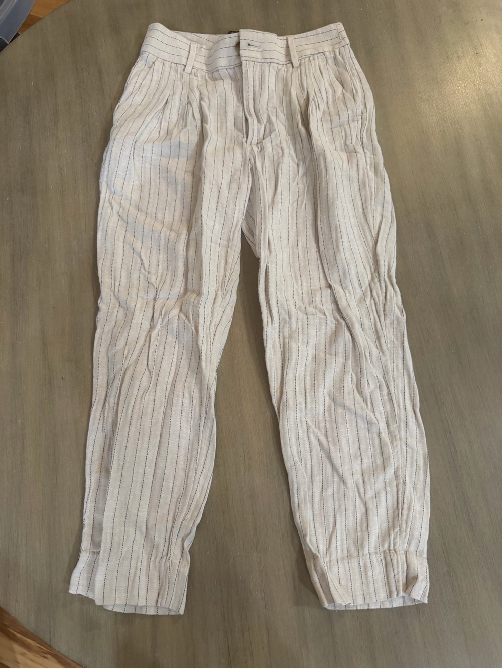 Womens Banana Republic Cream Pinstripe Linen-Blend Pants